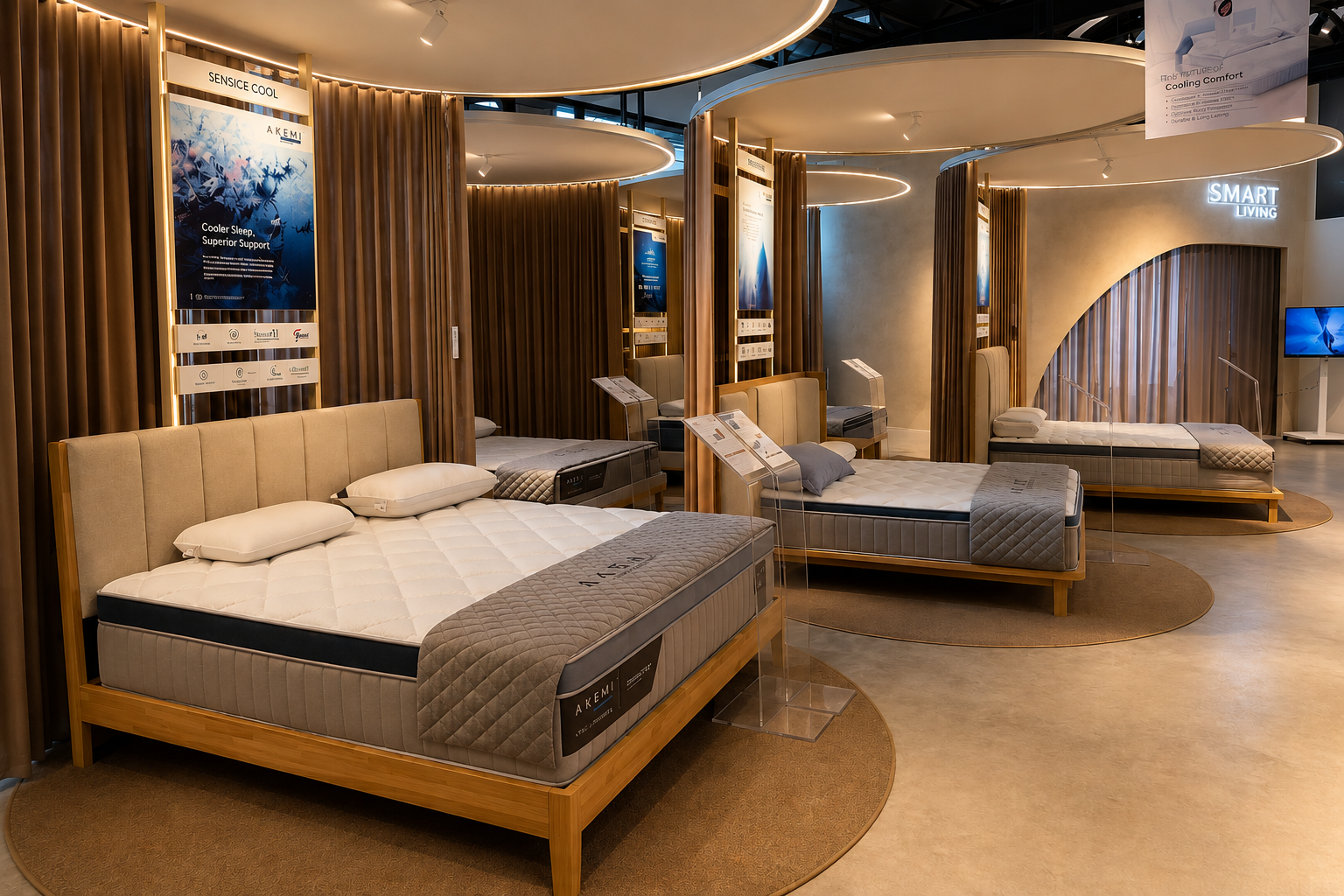 Mattress showroom display with multiple comfort levels to compare at ED Shop Ipoh