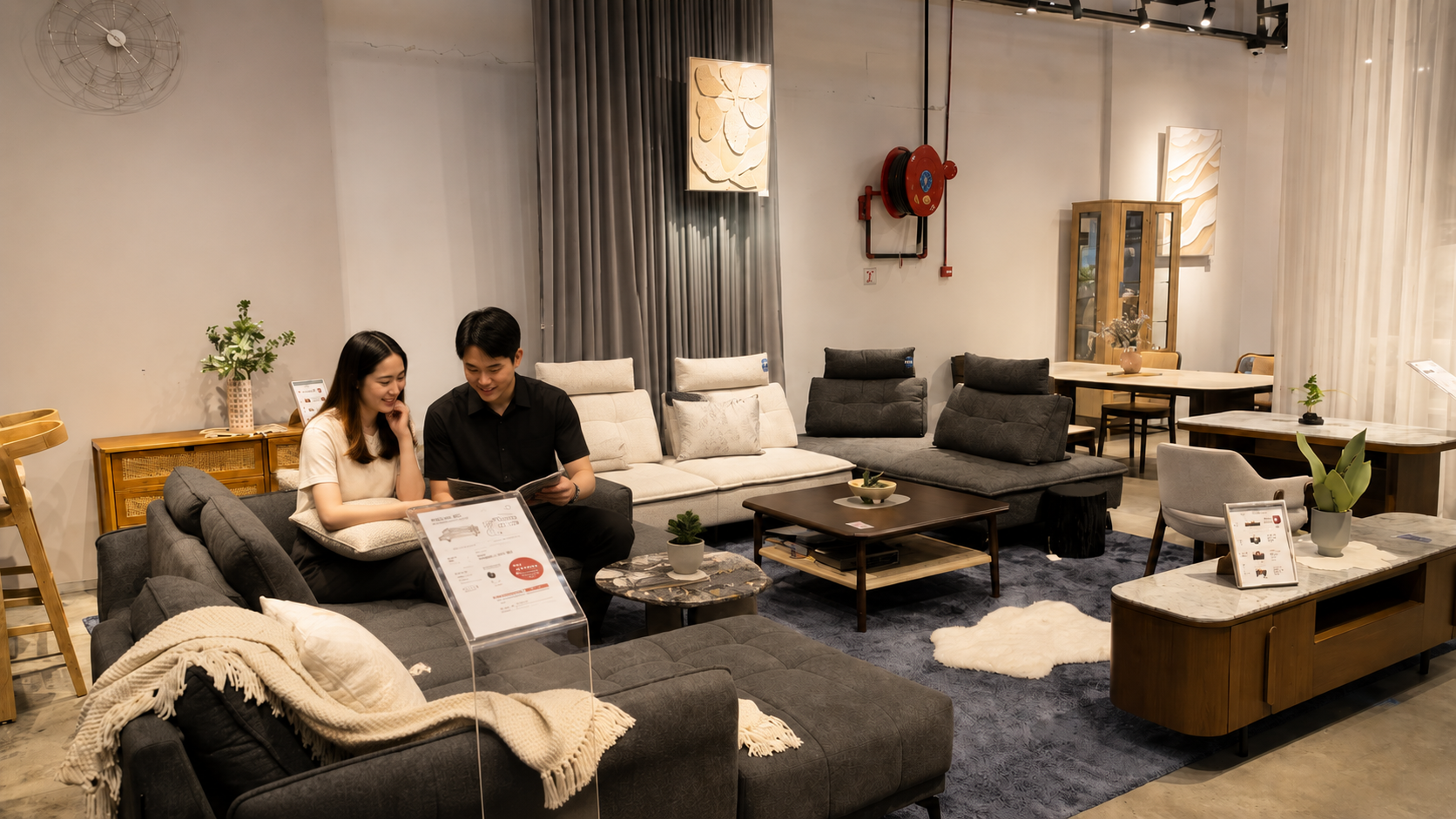 Modern fabric sofa styled in the ED Shop Ipoh living room display