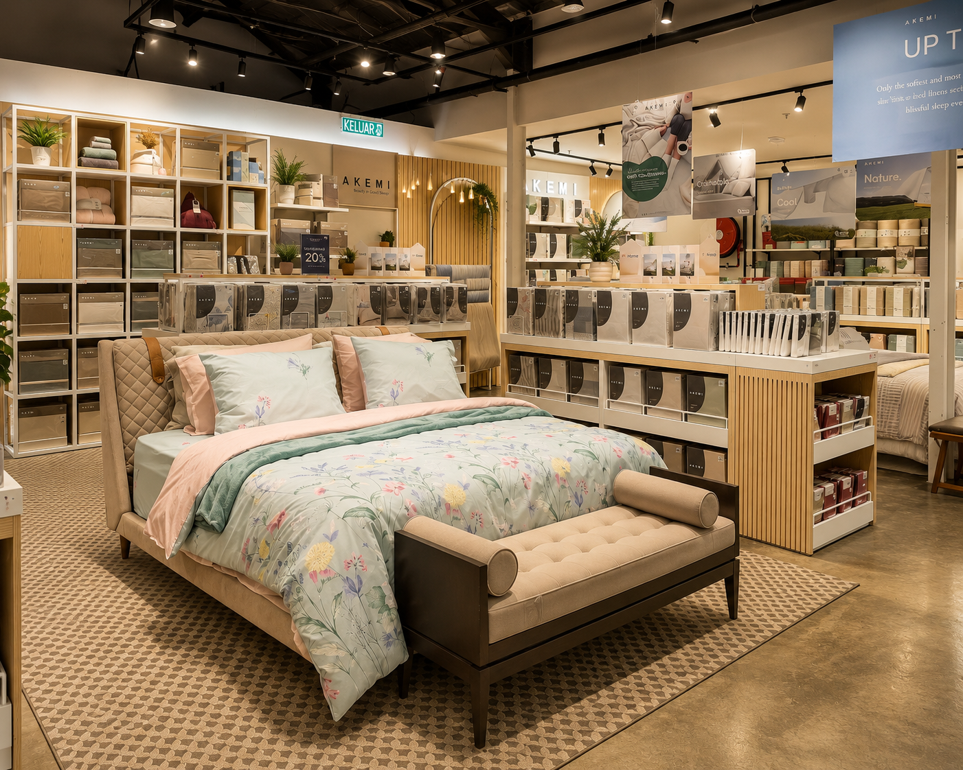 Bedlinen and bedding accessories on display at ED Shop Ipoh showroom